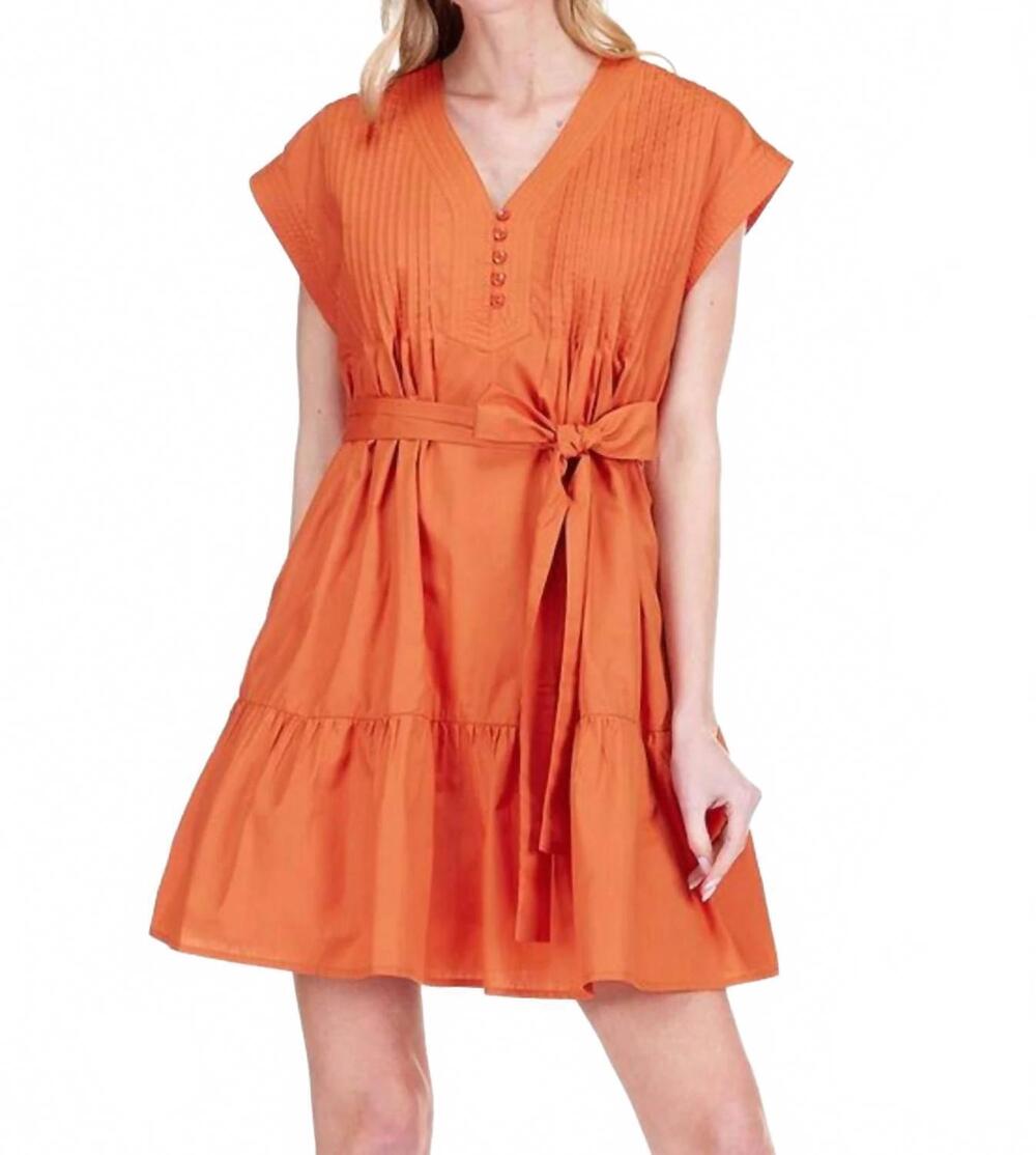 NEW JOY JOY pin tuck short sleeve mini dress in orange